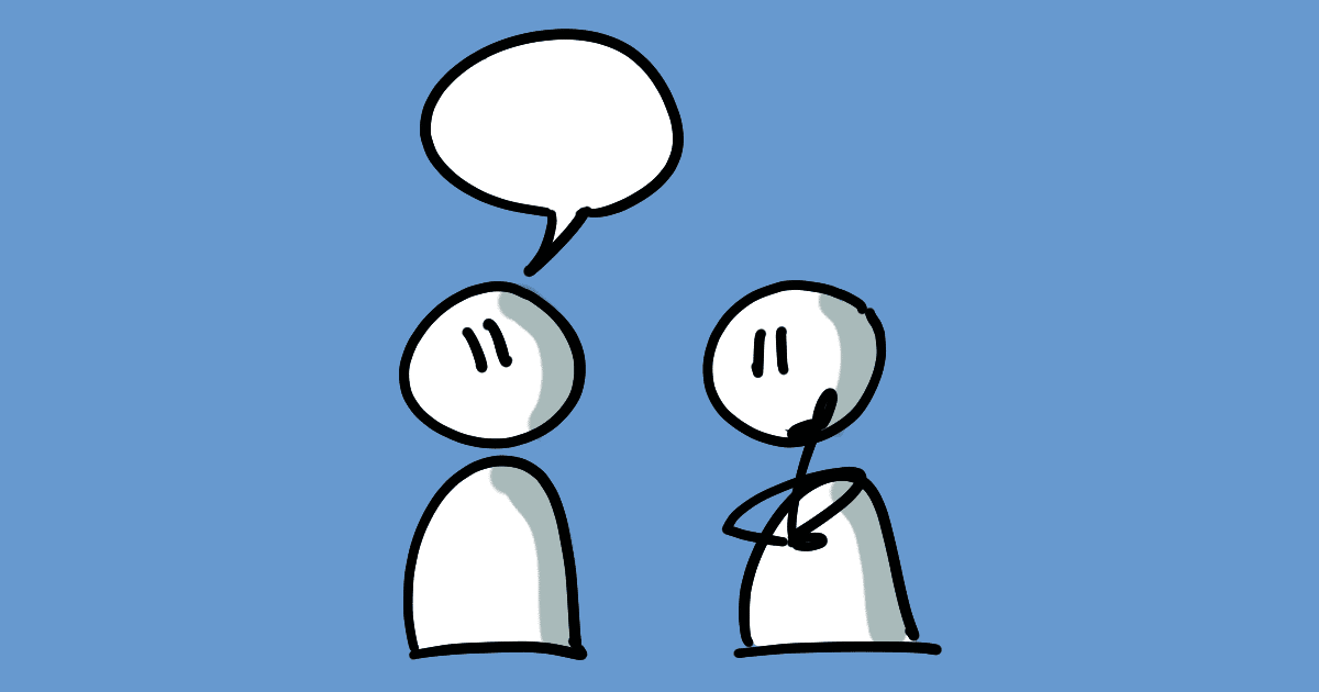 Illustration of two people. One is speaking the other one held his hand in a pensive gesture to his chin.