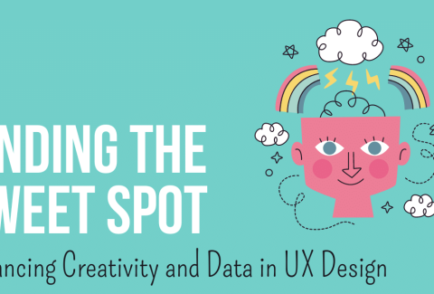 Balancing creativity and data-driven decision-making in UX Design and illustration of an head with a cloud and a rainbow