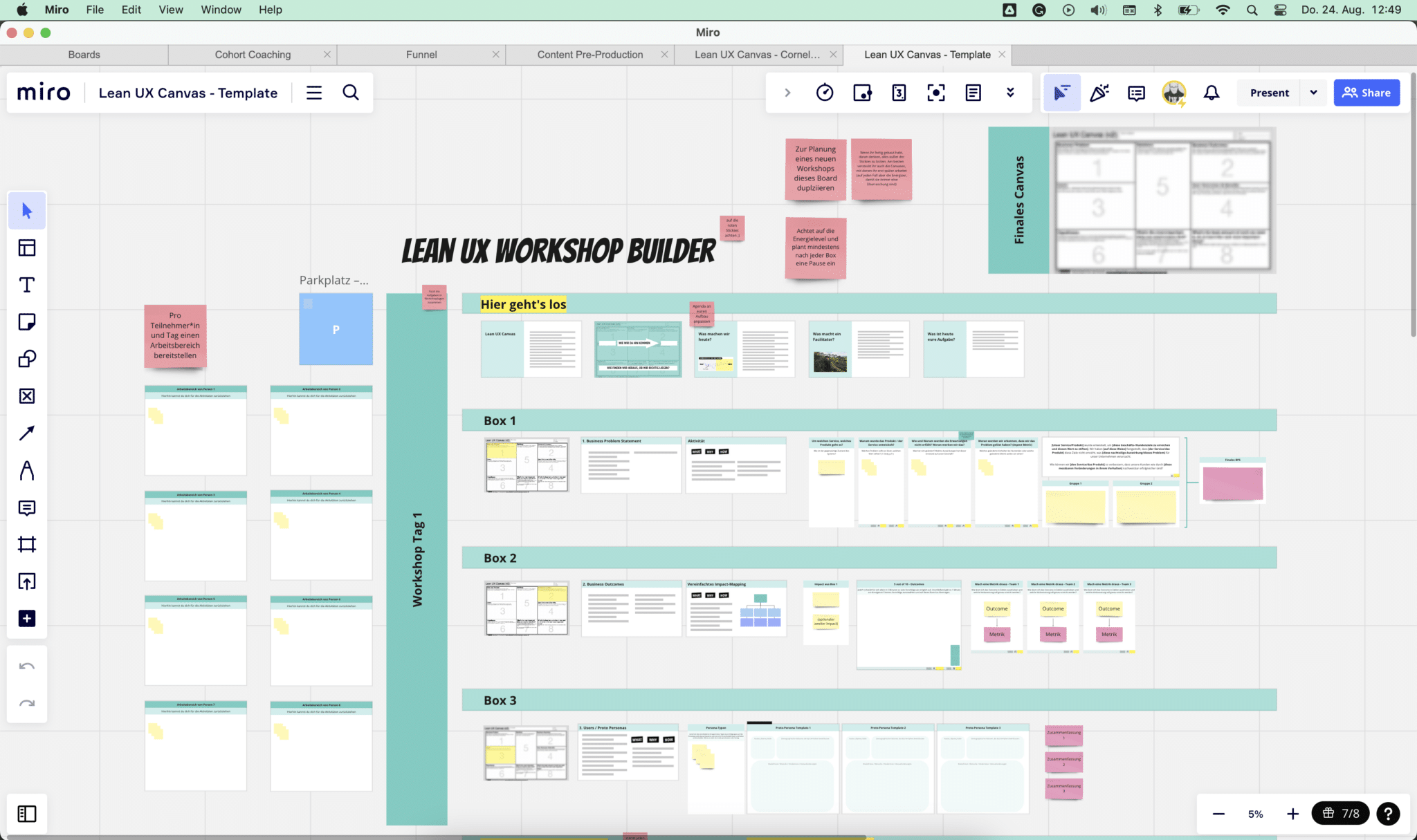 A screenhot of a miro board with my Lean UX Canvas template